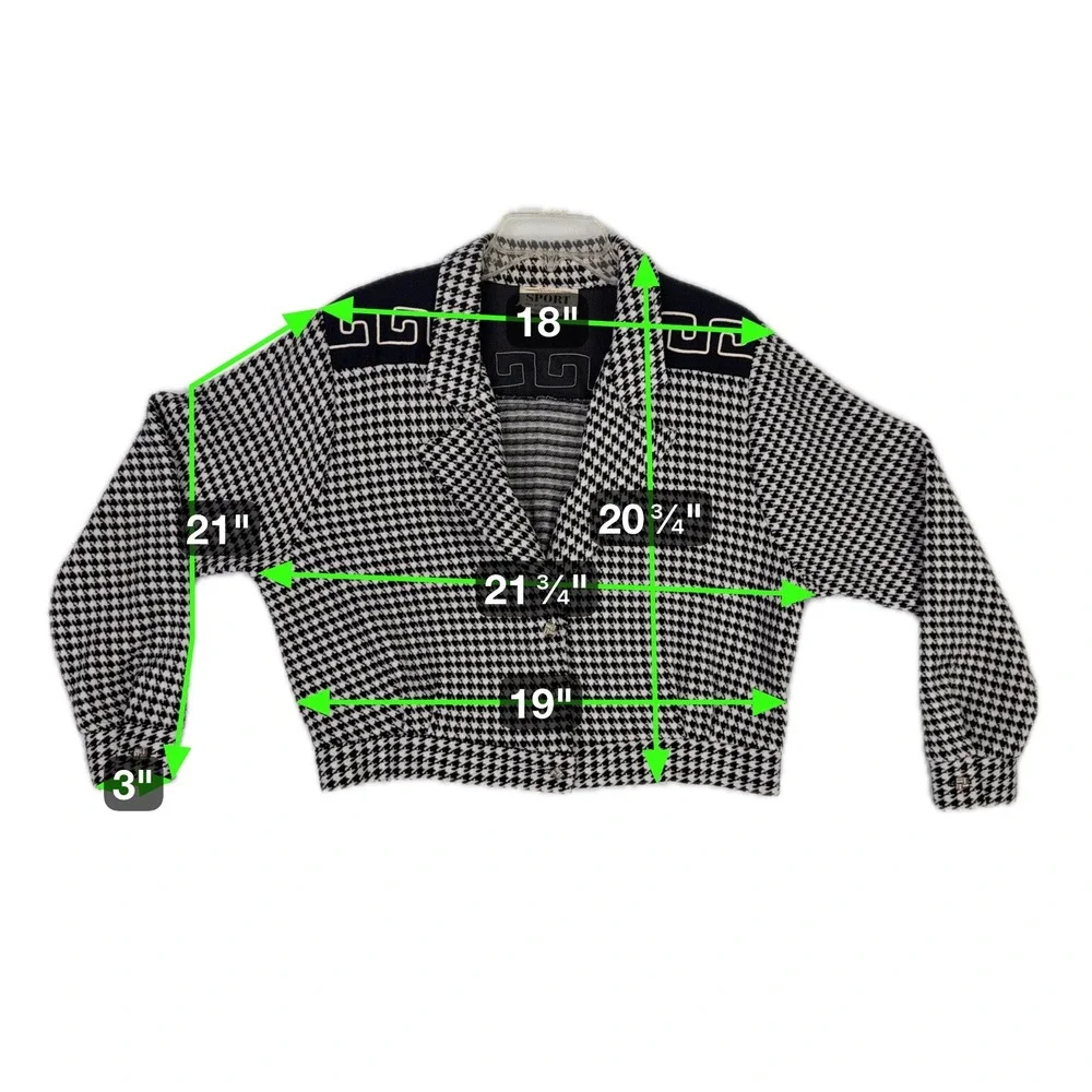Vintage Sunny Sport Black White Houndstooth Jacket Greek Key Cropped‎ Blazer M